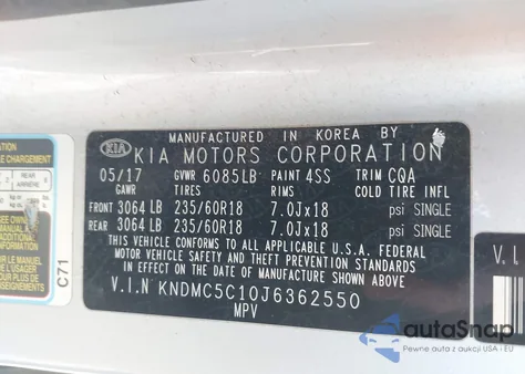 2018 Kia Sedona Ex z USA, uszkodzony, nr VIN KNDMC5C10J6362550
